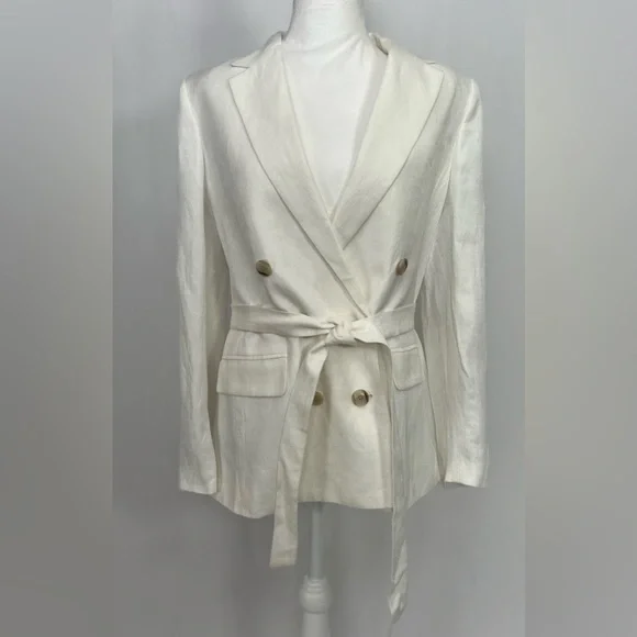 NEW / Double-breasted blazer-jacket in Chelsea linen-cupro blend / B002 - Picture 4 of 7